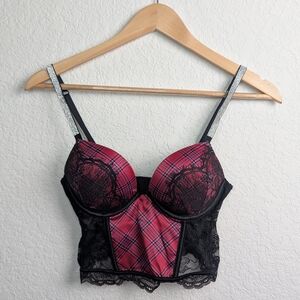 Victoria's Secret Pink and Black Plaid Lace Bralette Bustier Corset